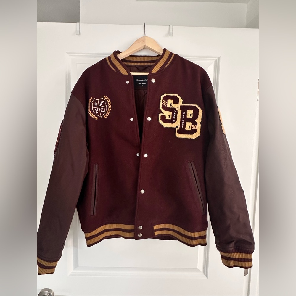 Abercrombie & Fitch Brown Bomber Jacket Classic Varsity Style